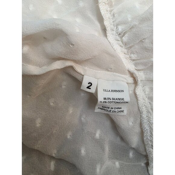 Ulla Johnson Beaded Tie Neck Semi Sheer Ivory Ruffle Blouse Silk Cotton Top 2 - Picture 6 of 6
